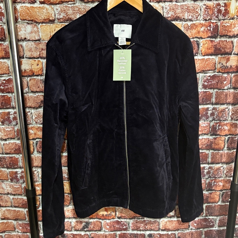 NWT 🔥 H&M Dark Blue Corduroy Jacket conscious collection mens small medium NEW